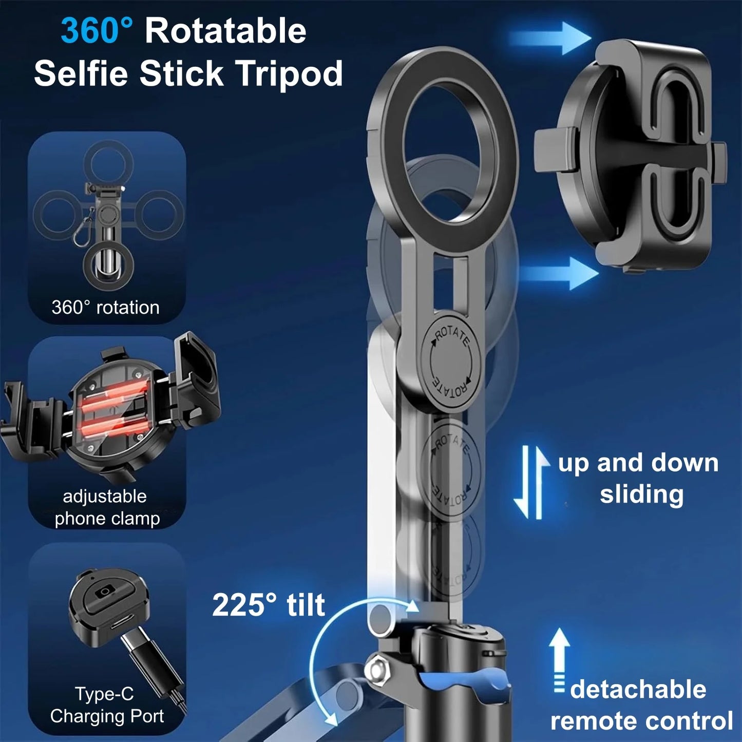 P15 MagSafe Mini Tripod Selfie Stick – Bluetooth Remote, Pocket-Size Vlogging Stand
