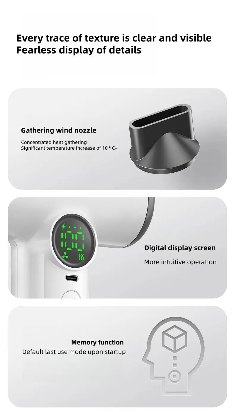 CHUBAN Wireless Hair Dryer – 100000RPM High Wind, USB-C Rechargeable