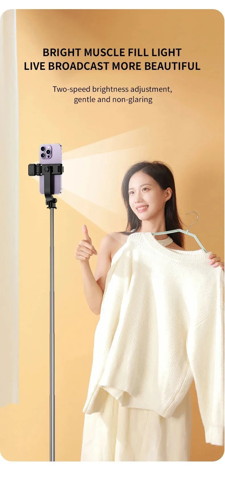Ultra-Long 1.7m Bluetooth Selfie Stick Tripod – Stainless Steel