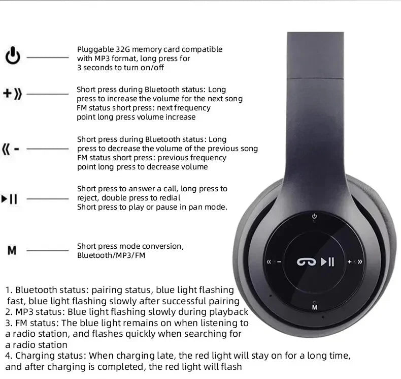 P47 Wireless Gaming Headphones – Over-Ear Bluetooth Headset with Mic & Noise Cancelling