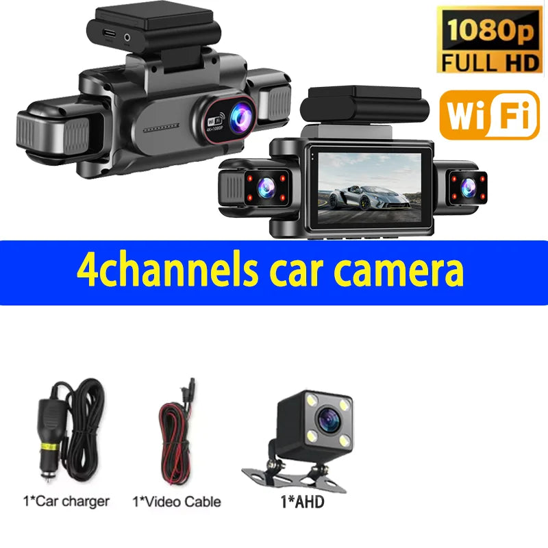 360° 4-Lens Dash Cam 1080P – WiFi Car DVR with Night Vision & Loop Recording