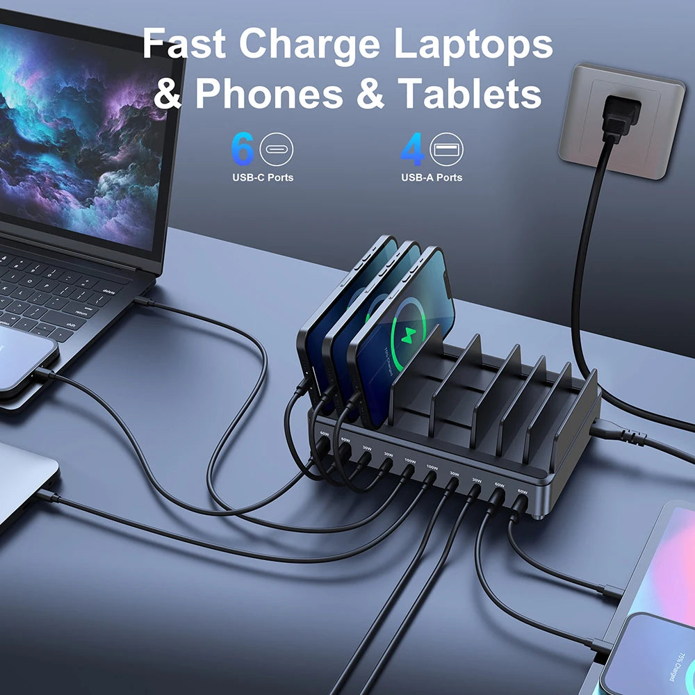 500W GaN Desktop Charging Station – 7 USB-C + 4 USB-A PD Fast Charger for Phones & Laptops