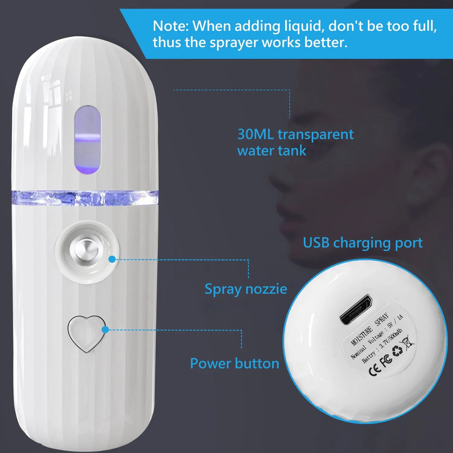 OEMG Nano Ionic Facial Mister – Rechargeable Portable Hydrating Face Mist Sprayer