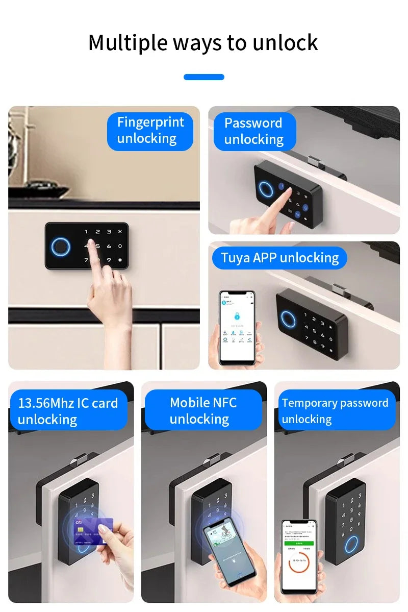 LUCKING DOOR Tuya Smart Fingerprint Cabinet Lock – Bluetooth App, Password & Key Unlock