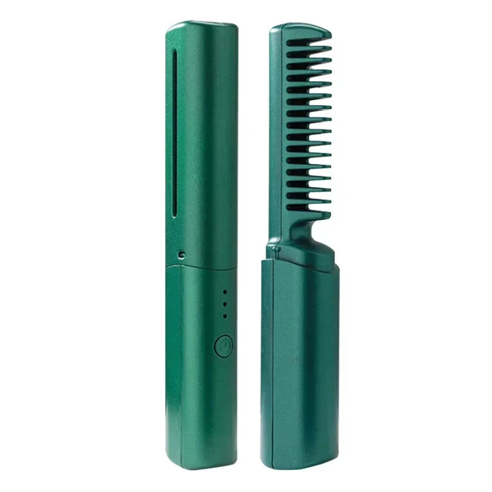 2-in-1 Mini Cordless Hair Straightener Comb – USB Rechargeable Portable Styling Tool