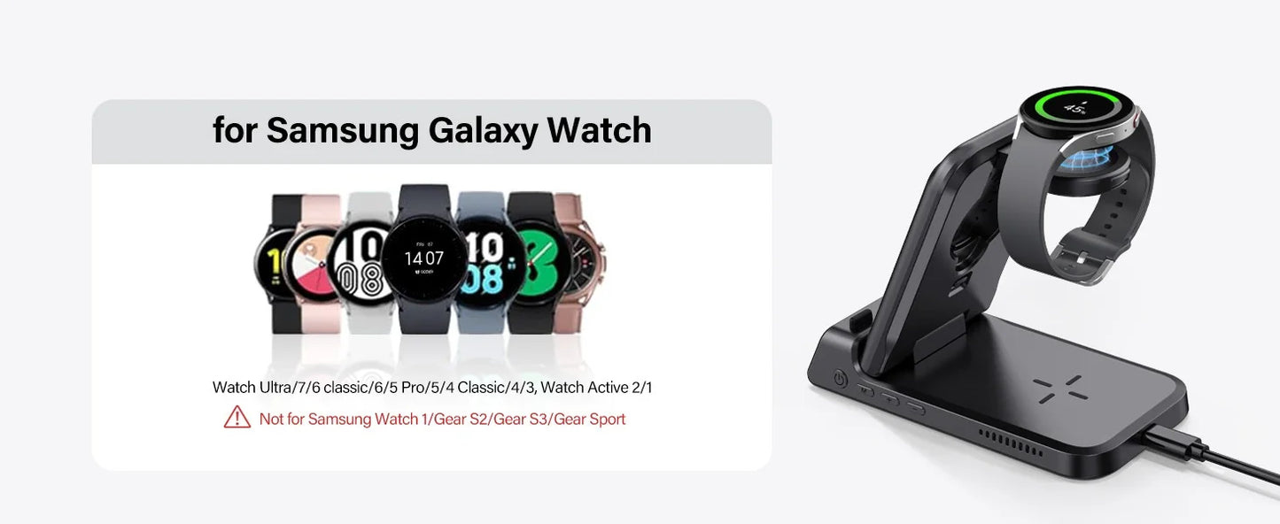 15W Wireless Charging Stand for Samsung Phone, Watch & Earbuds