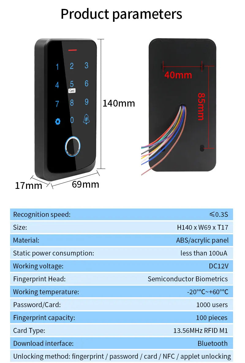 Smart Access Control Keypad with Fingerprint – Tuya App, IP67 Outdoor RFID Panel