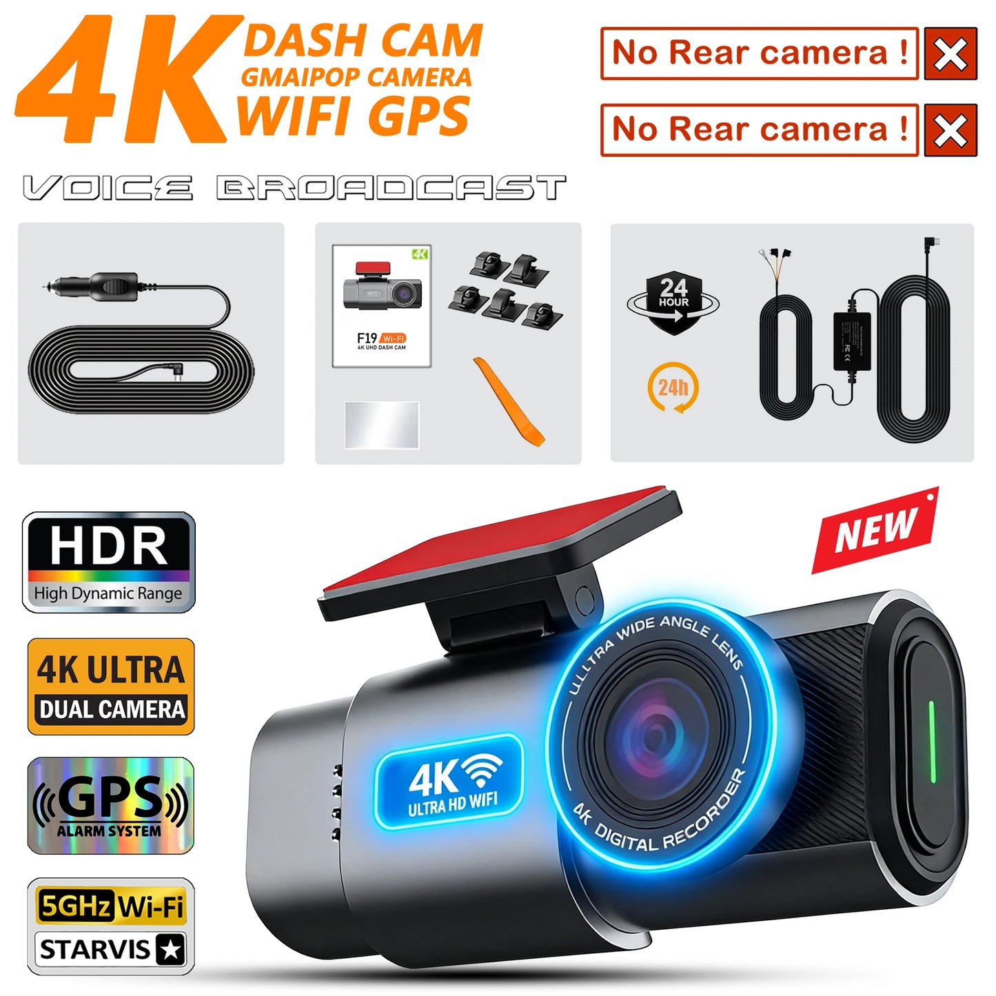 GMAIPOP 4K Dash Cam with GPS – Front & Rear Car DVR, WiFi, Night Vision & Parking Monitor