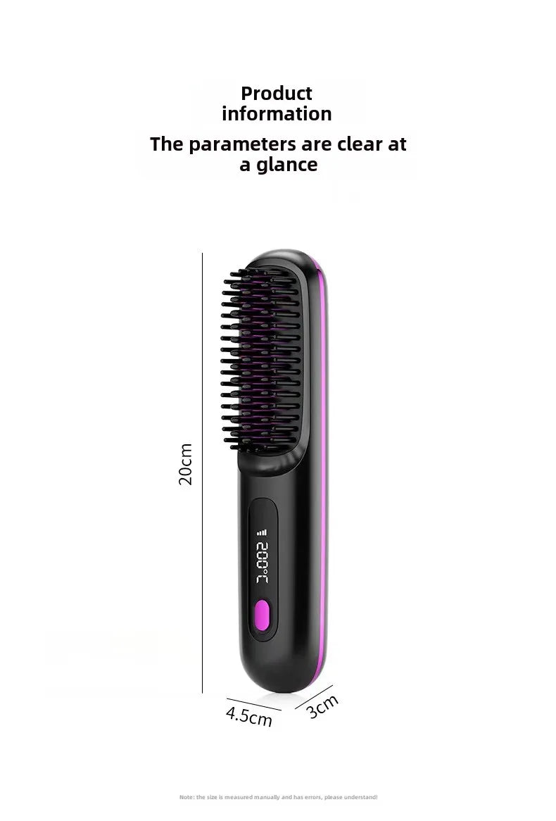 Cordless LCD Hair Straightener Comb – USB Rechargeable, Portable Anti-Scald Styling Brush