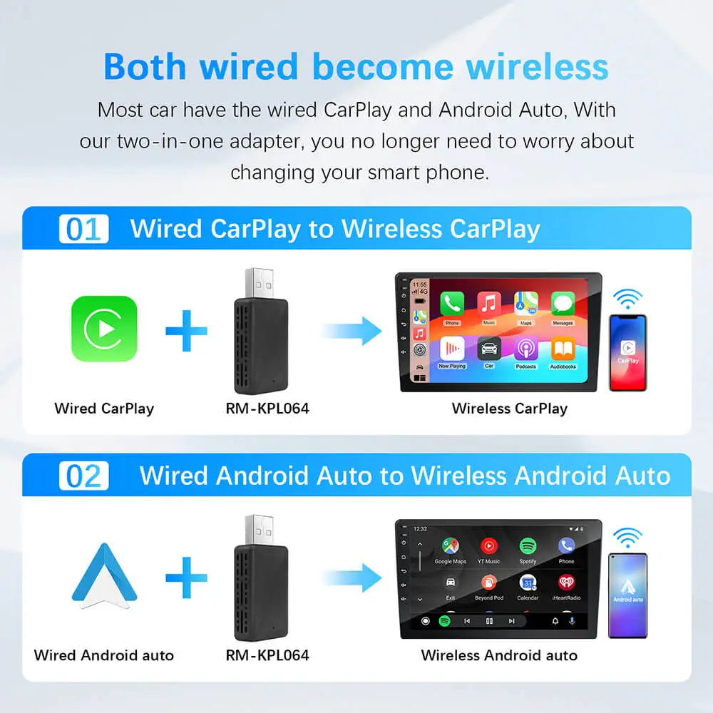EzoneTronics Ultra-Mini 2-in-1 Wireless CarPlay & Android Auto Adapter – 5.8GHz Plug & Play
