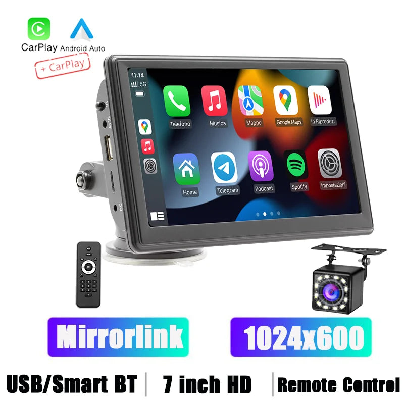 BQCC 7” Portable Wireless CarPlay & Android Auto MP5 Car Playe