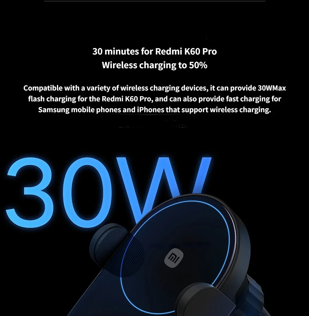Xiaomi 30W Wireless Car Charger – Smart Auto-Clamp Fast Charging Phone Holder