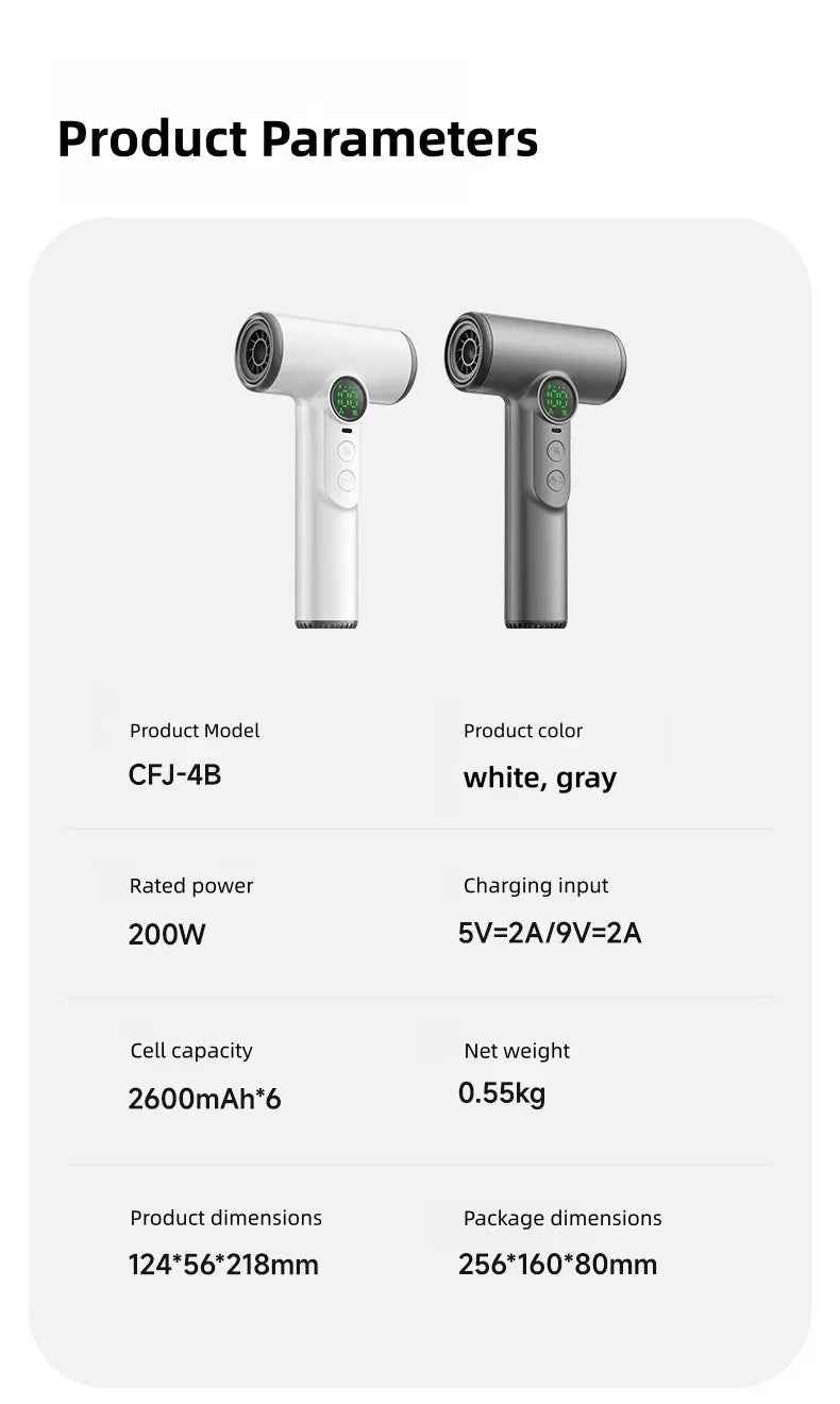 CHUBAN Wireless Hair Dryer – 100000RPM High Wind, USB-C Rechargeable