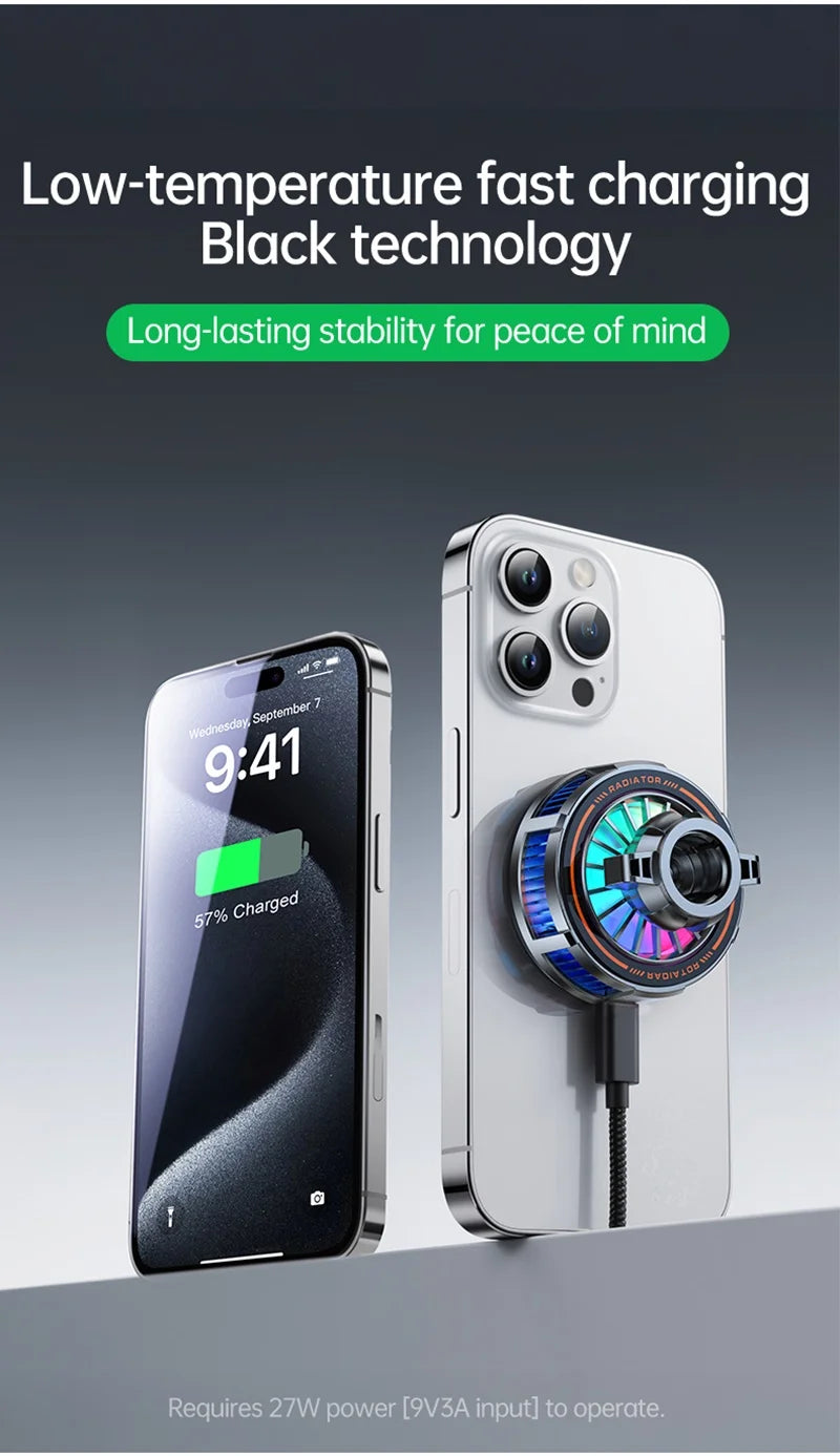 15W Magnetic Wireless Charger Car Mount with Semiconductor Cooling & RGB