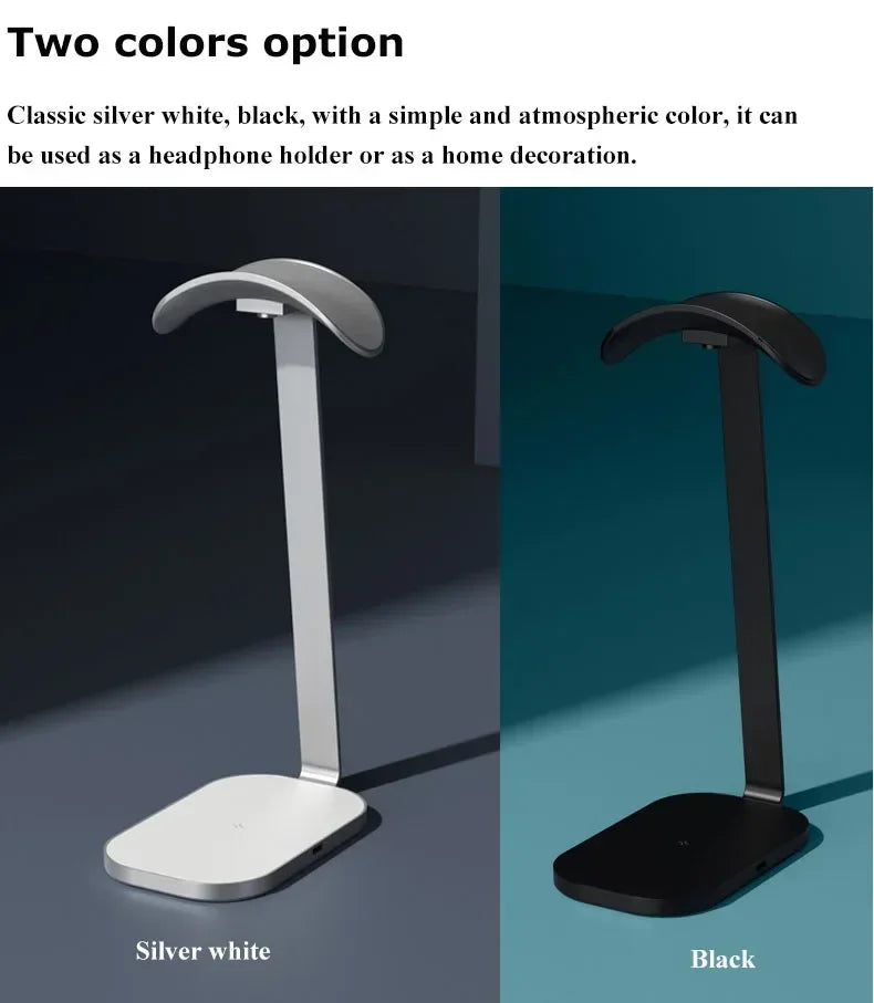 Premium Aluminium Headphone Stand with 15W Wireless Charging – Heavy Base Desk Holder