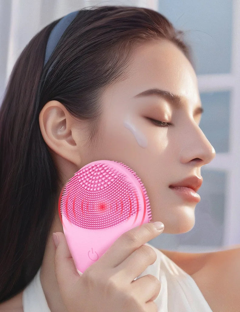 Electric Silicone Facial Cleansing Brush – High-Frequency Vibration Deep Clean & Massage Tool