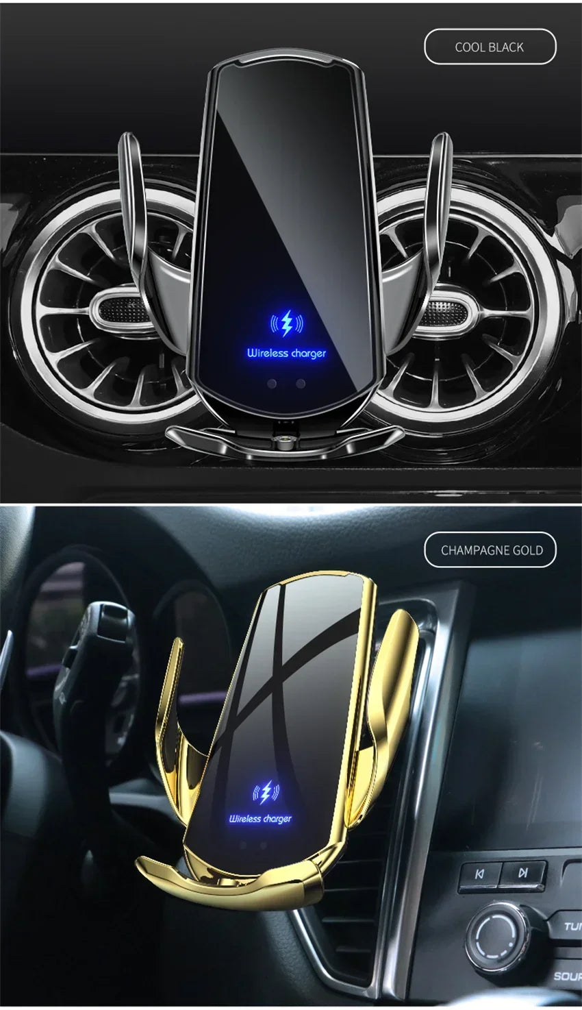 VIKEFON Qi 100W Wireless Car Fast Charger with Cooling Fan & One-Hand Operation