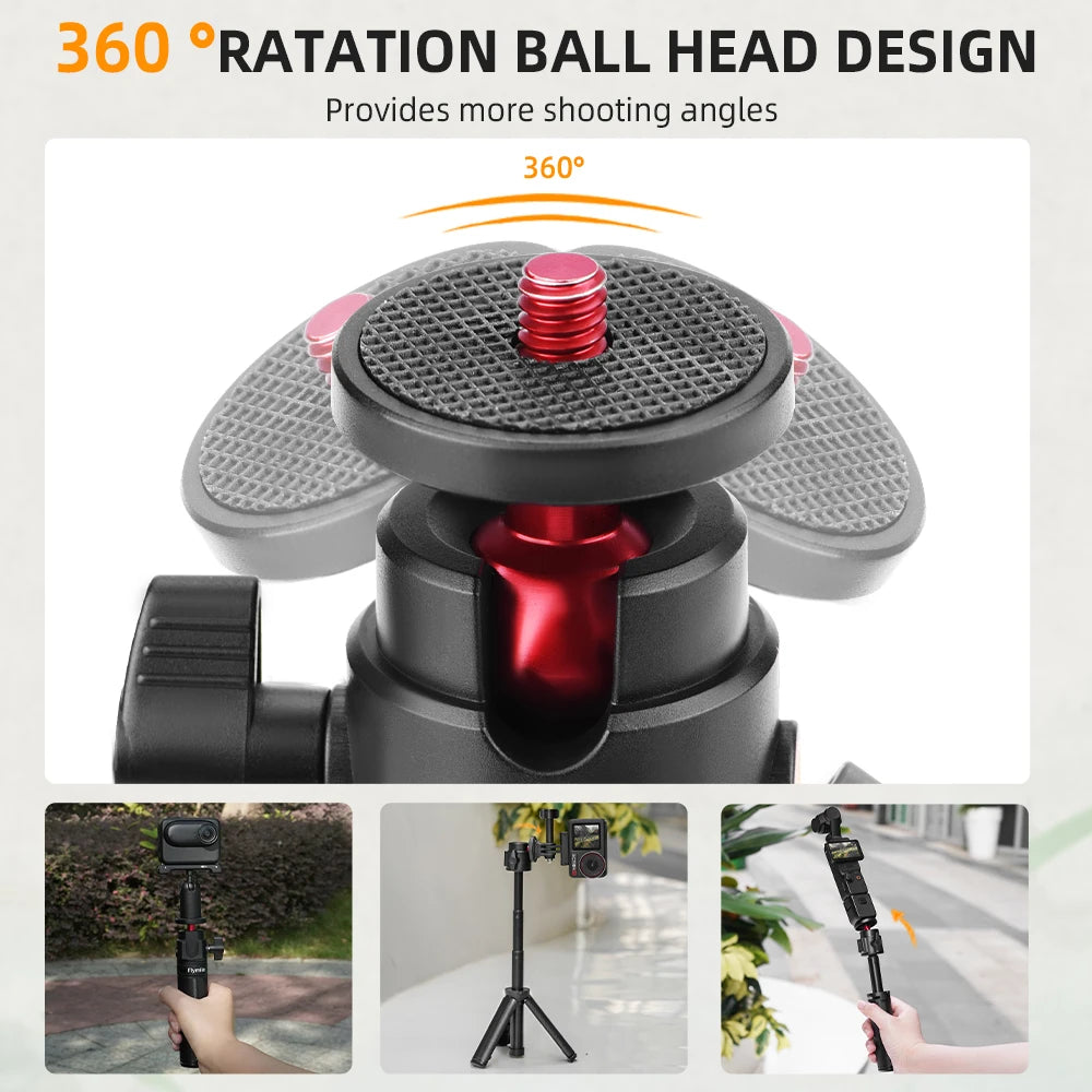 Adjustable Selfie Stick Tripod – Mini Table Tripod with Cold Shoe for GoPro & Insta360