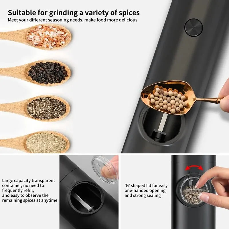 Automatic Gravity Pepper Grinder – LED Light Adjustable Coarseness Battery Operated
