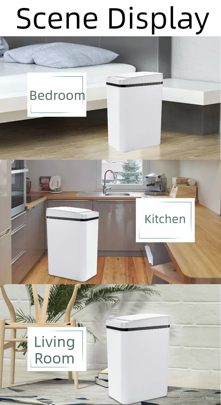 12L Automatic Induction Trash Can – Touchpad Sensor Bin with Motion Detection (White / Grey)