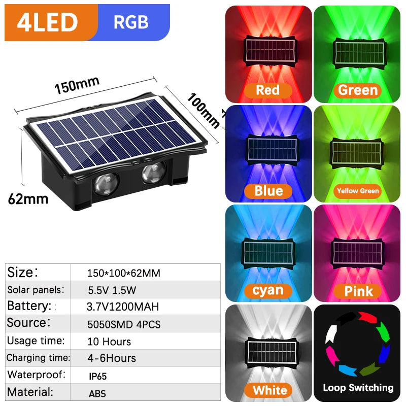 CHENBEN Solar LED Wall Light | IP65 Waterproof Outdoor Wall Lamp, Warm/RGB