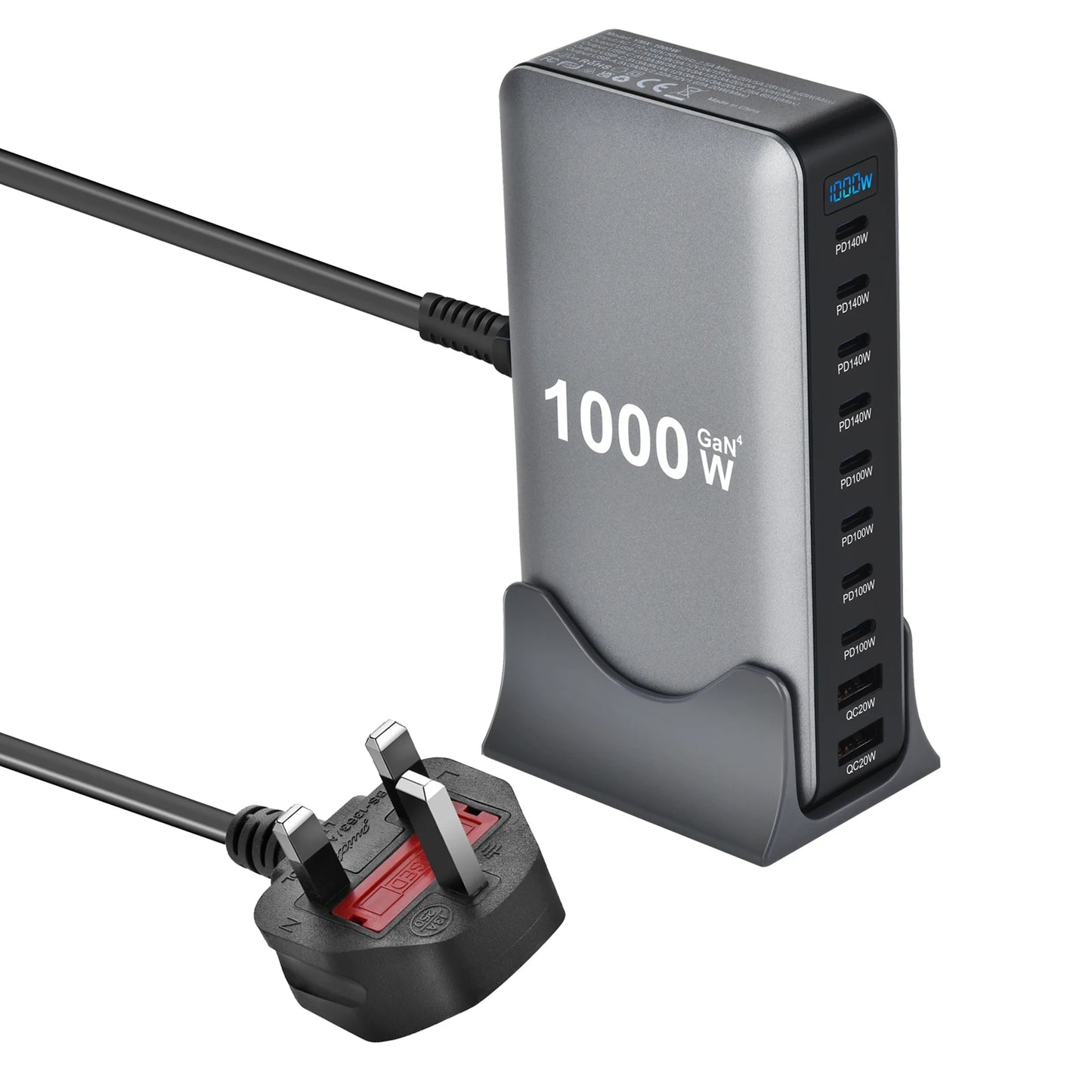 Ultra-Power 1000W GaN Desktop Charger – 10-Port Fast Charging Station