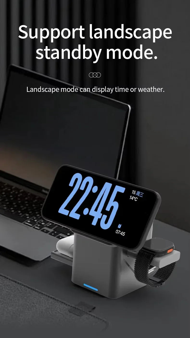 3-in-1 Automatic Magnetic Wireless Charging Stand – iPhone, Watch & AirPods