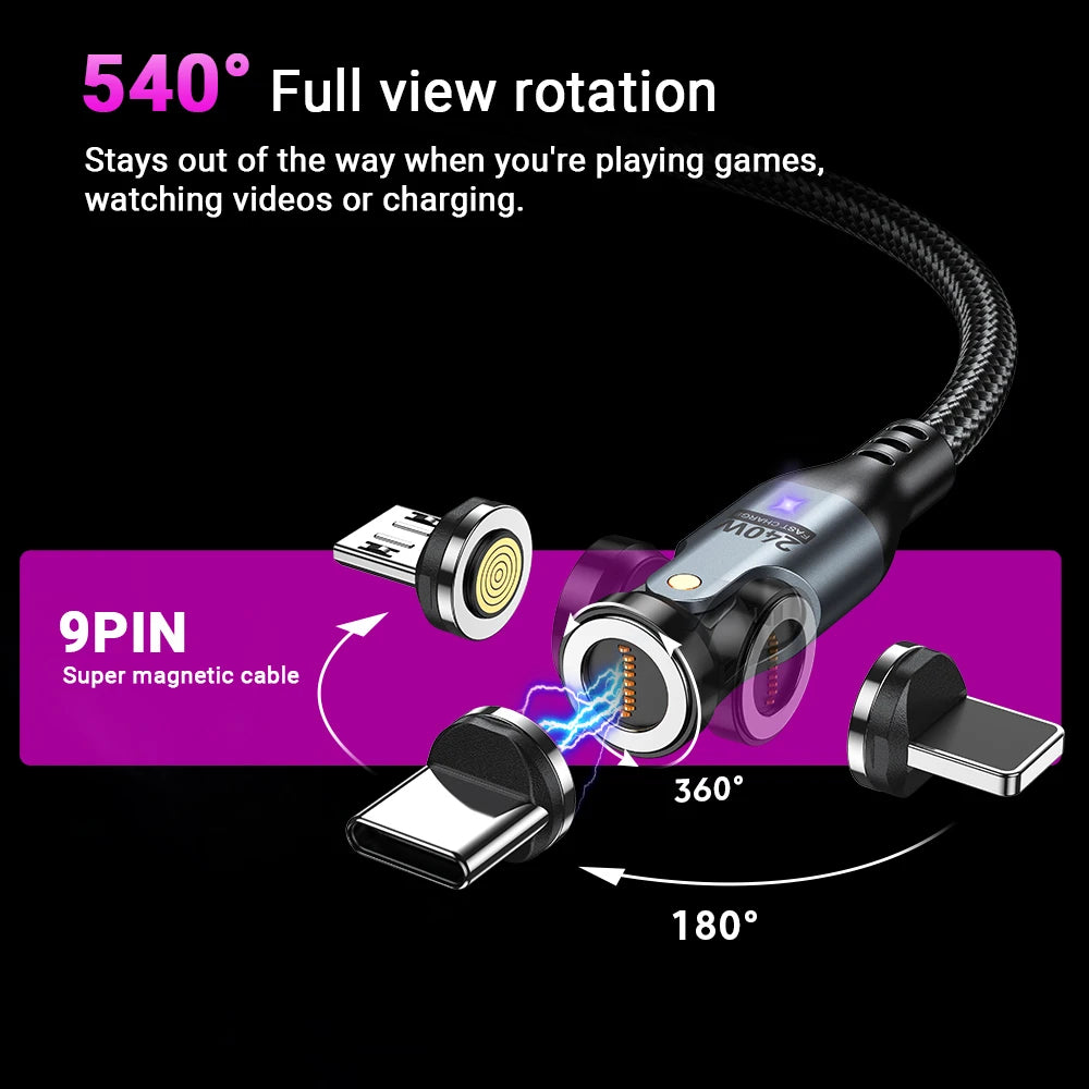 240W PD Magnetic Charging Cable – 48V 5A USB-C for Laptops, Phones & Tablets