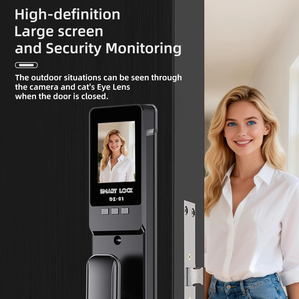 Wishome W-F9 Smart Face Recognition Door Lock with Camera & HD Screen – WiFi Fingerprint Lock