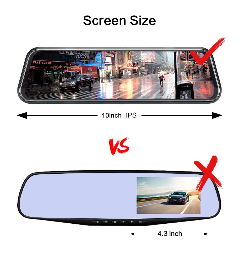 10″ 4K Rearview Mirror Dash Cam with WiFi & GPS – Front 4K + Rear 1080P Streaming DVR