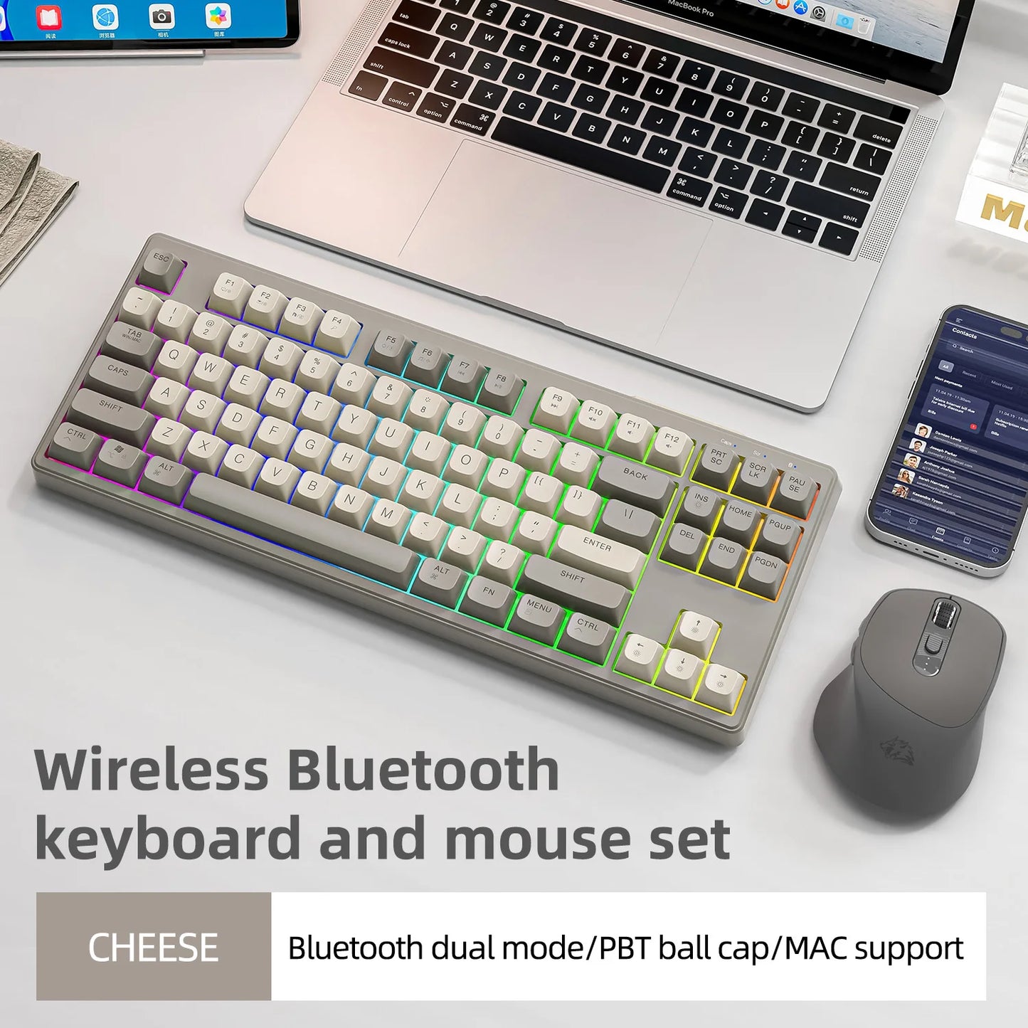 M87 Wireless Keyboard & Mouse Combo – Bluetooth Dual Mode, 87-Key Mini Layout