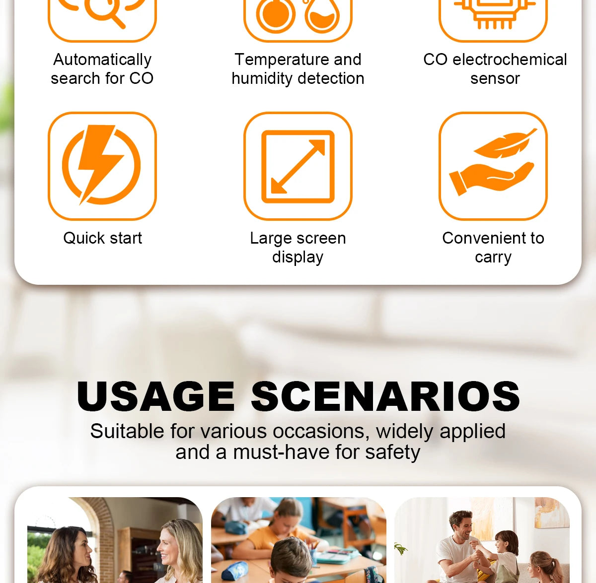 Portable Carbon Monoxide Detector with LCD Display, 85dB Alarm, Temp & Humidity Monitor, USB-C Rechargeable