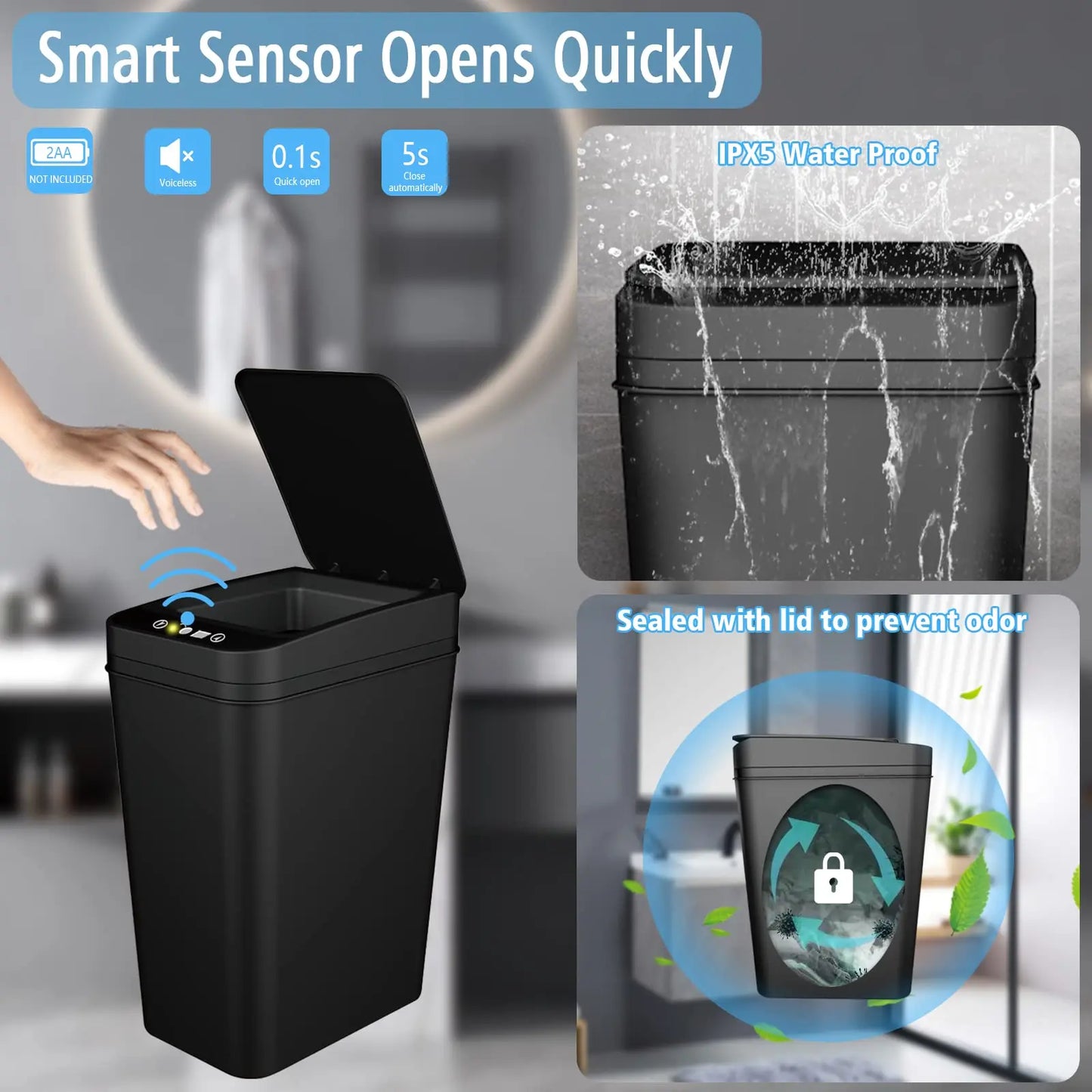 12L Smart-Style Sensor Trash Can – Space-Saving Automatic Waste Bin for Bathroom & Kitchen