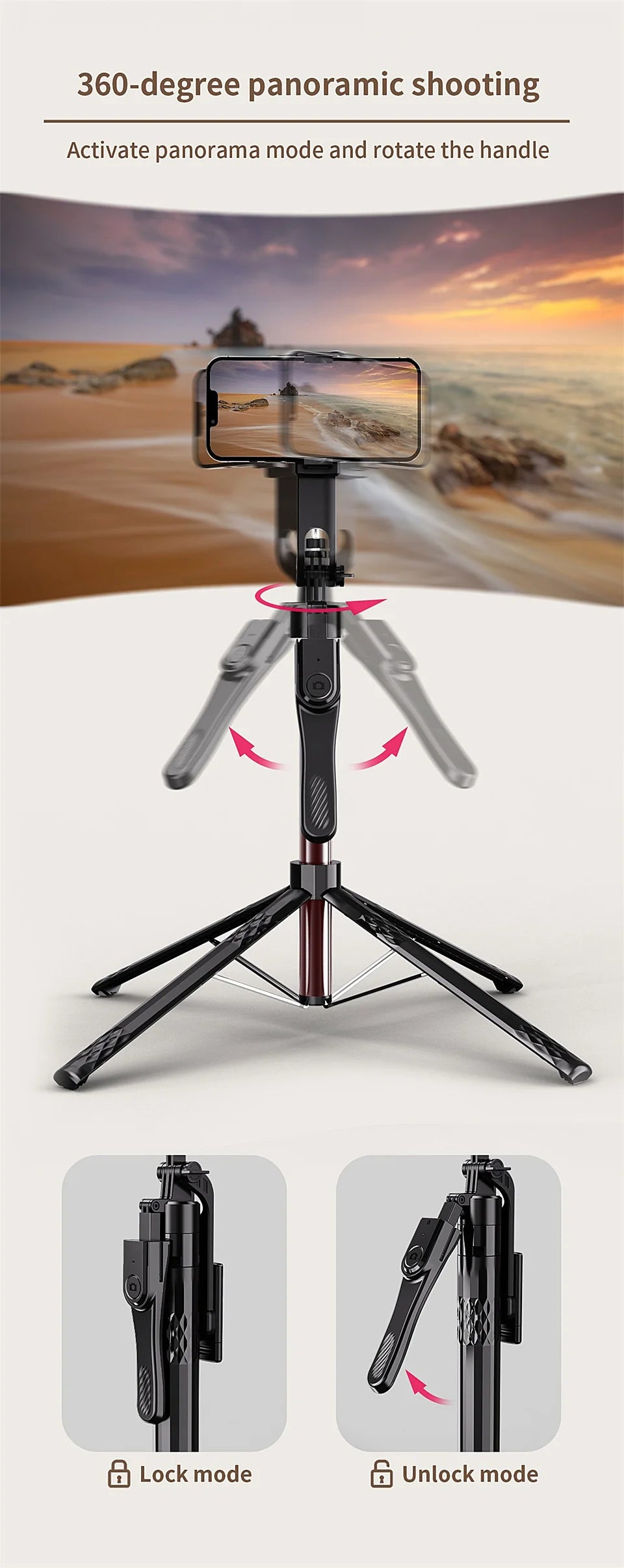 1.85m Bluetooth Selfie Stick with Tripod & Wireless Remote