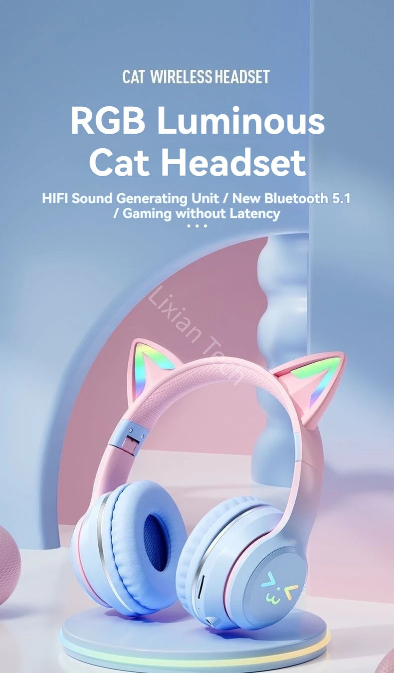 Over-Ear ANC Headset with RGB Cat Ears – Wired & Wireless, Gaming Mode
