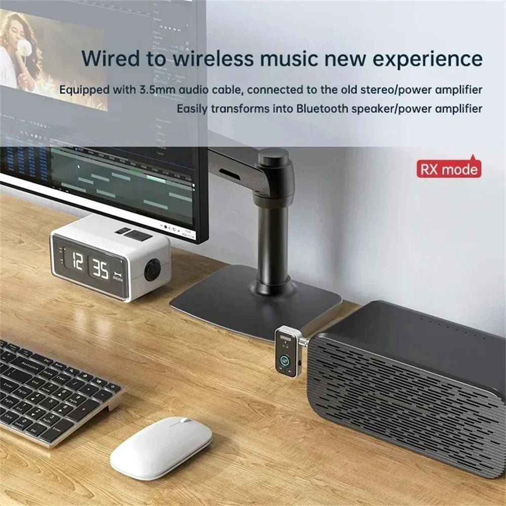 ICANING T67 Bluetooth 5.3 Audio Transmitter & Receiver – 2-in-1 Hi-Fi Wireless AUX Adapter for Car, TV, PC & Headphones