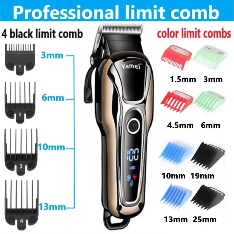 Kemei KM-1990 Electric Hair Trimmer – Digital Display, Fast Charging, Wet & Dry