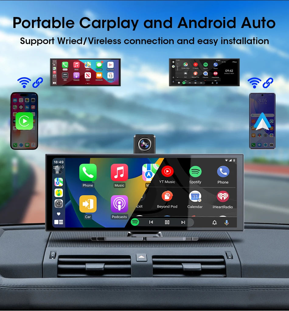 T369 11.26″ Wireless CarPlay Screen with 4K Rotatable Camera