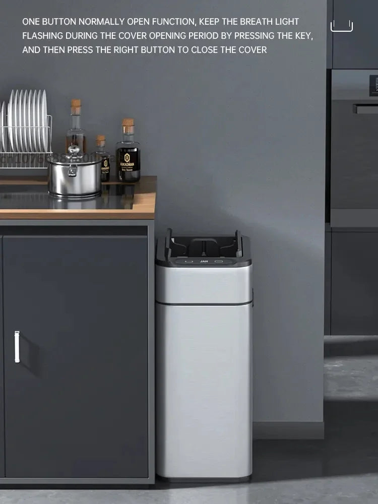 mart Stainless Steel Trash Can 20–60L – Touchless Sensor Kitchen Bin with Wheels