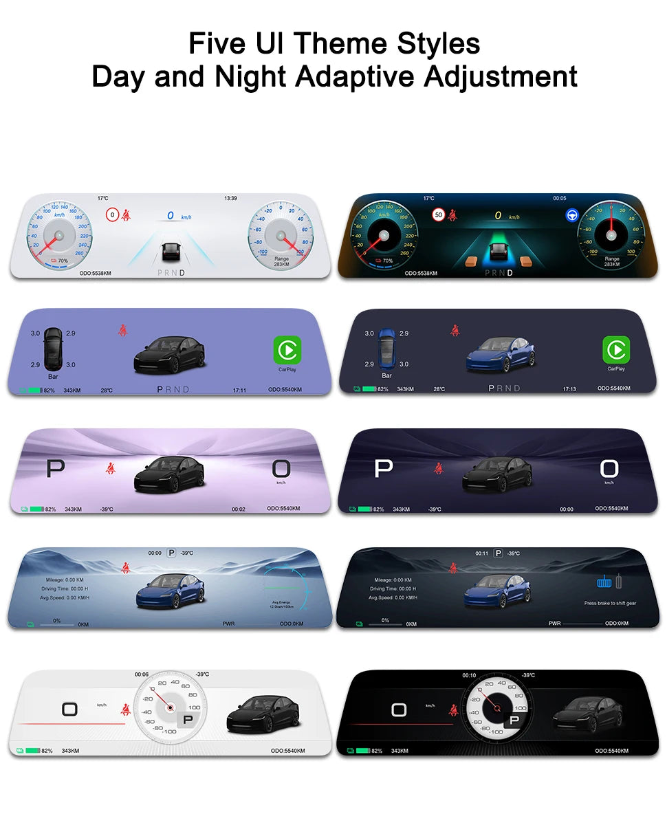 Onlysay 9.66″ Tesla Instrument Cluster Display for Model 3 & Model Y – Wireless CarPlay & Android Auto, Blind Spot Warning, OTA Updates