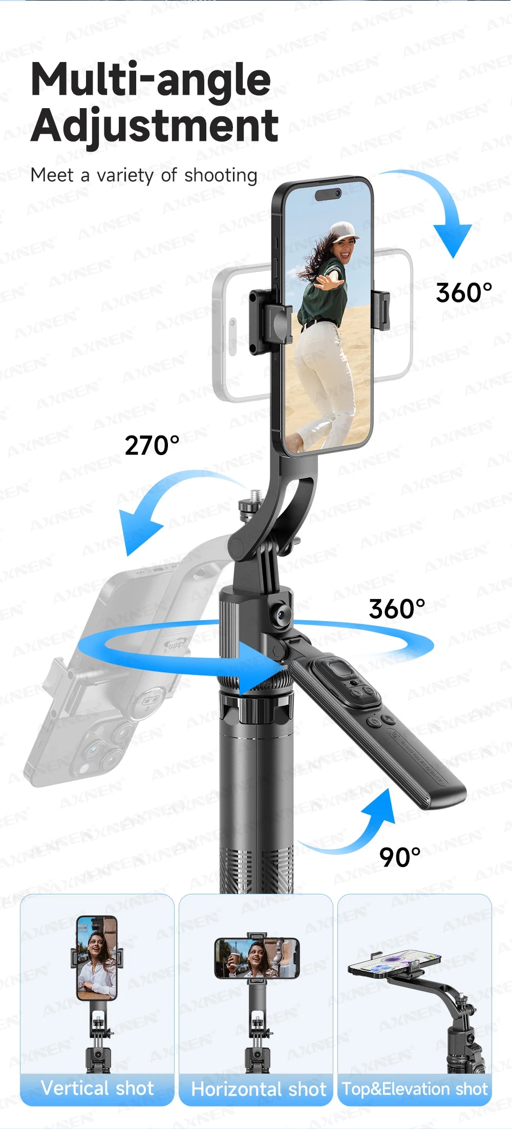 AI Face Tracking Selfie Stick Tripod – 1.63m Smart Quadrapod