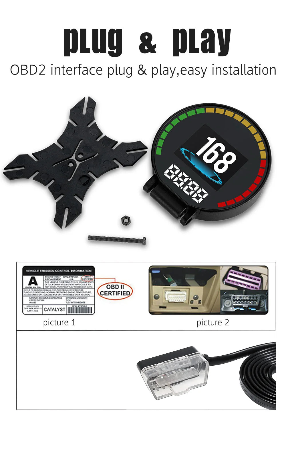 P15 OBD Smart Head-Up Display – Digital Speedometer, RPM, Water & Oil Temperature, Turbo Pressure, OBD2 Multi-Function HUD