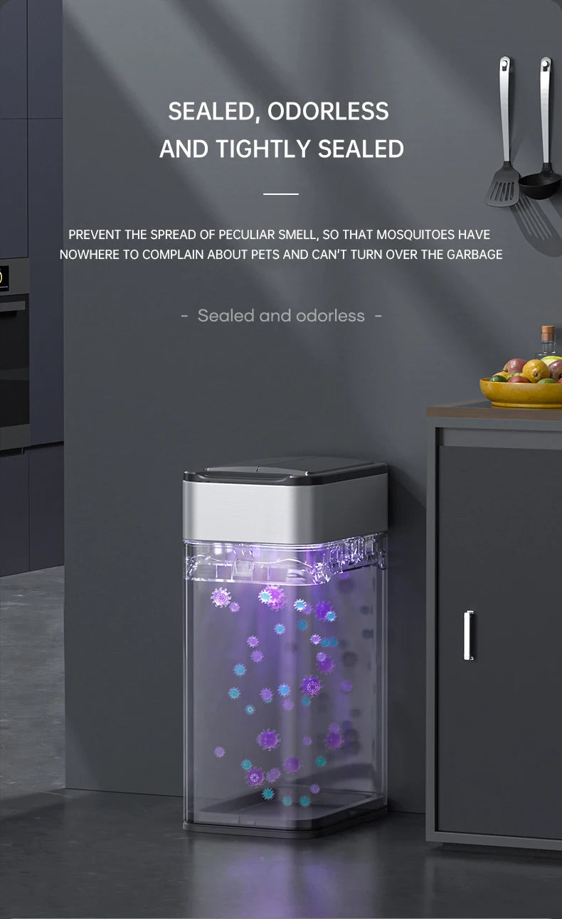 mart Stainless Steel Trash Can 20–60L – Touchless Sensor Kitchen Bin with Wheels