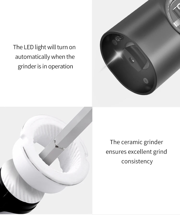 Automatic Gravity Pepper Grinder – LED Light Adjustable Coarseness Battery Operated