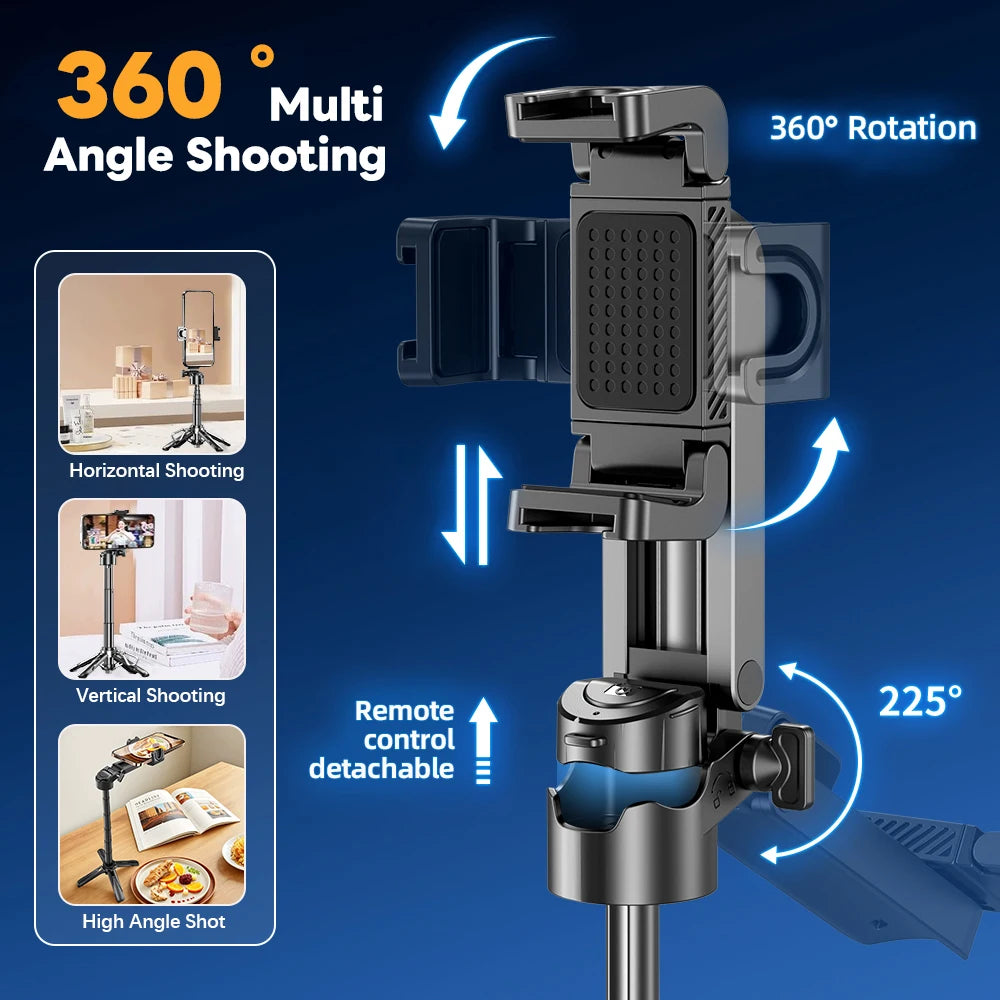 Mini Bluetooth Selfie Stick with Quad-Leg Tripod & 360° Rotation