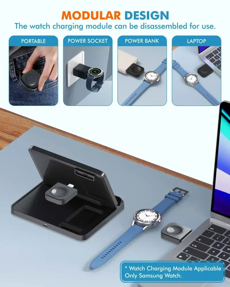VIKEFON Foldable 3-in-1 Wireless Charger with Cooling Fan for Samsung Devices