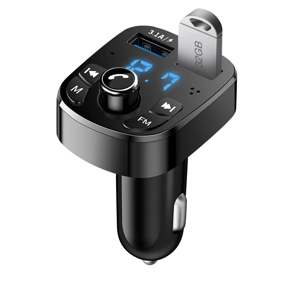 S5 Bluetooth FM Transmitter with Dual USB Charging – Hands-Free Car Kit (12–24V, LED Display)