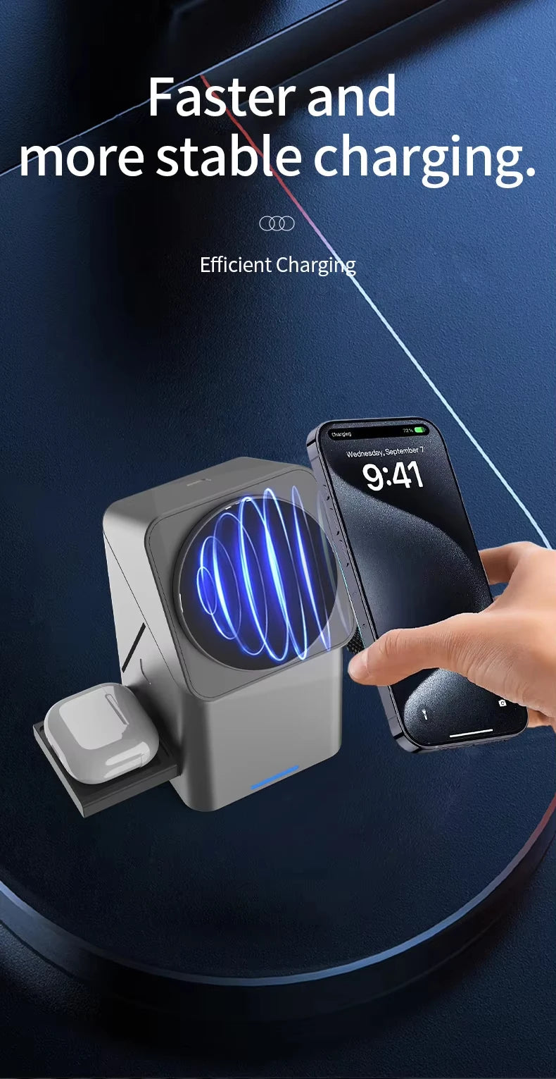 3-in-1 Magnetic Qi Wireless Charger Stand for iPhone Watch AirPods