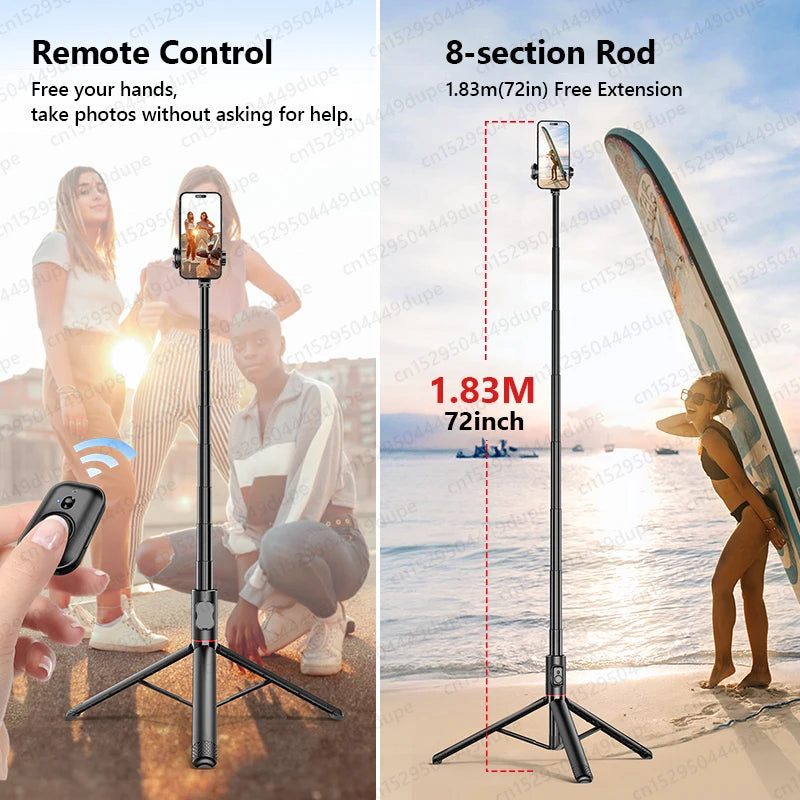 Hidden-Design Bluetooth Selfie Stick Tripod 183cm with Cold Shoe