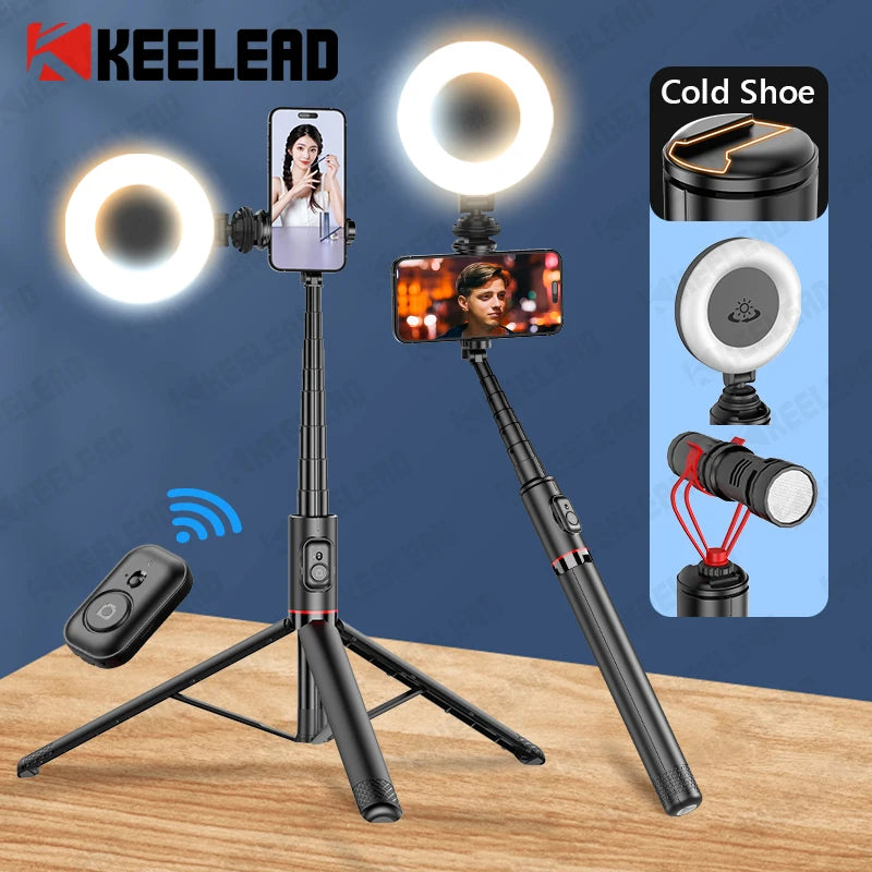 Hidden-Design Bluetooth Selfie Stick Tripod 183cm with Cold Shoe